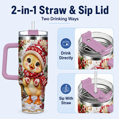 #pl[40oz|Pink] Baby Chick 40oz Tumbler with Handle, Christmas Farmhouse Drinkware