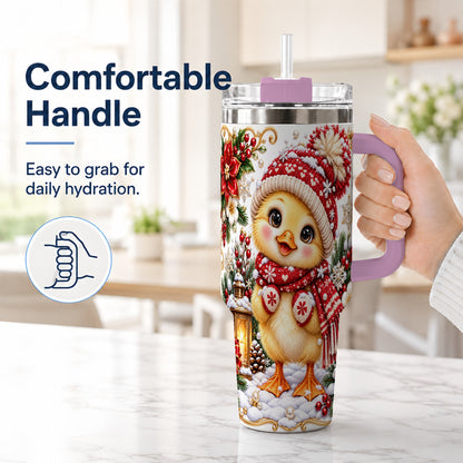#pl[40oz|Pink] Baby Chick 40oz Tumbler with Handle, Christmas Farmhouse Drinkware