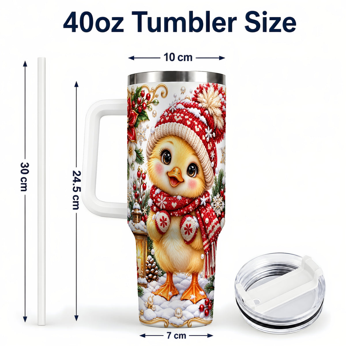 #pl[40oz|White] Baby Chick 40oz Tumbler with Handle, Christmas Farmhouse Drinkware