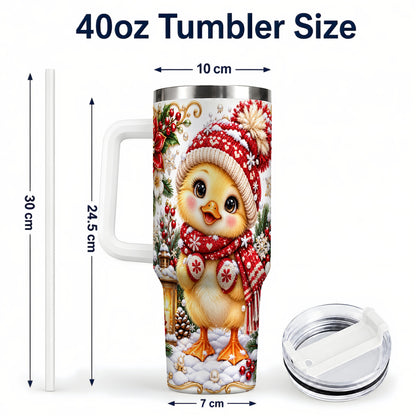 #pl[40oz|White] Baby Chick 40oz Tumbler with Handle, Christmas Farmhouse Drinkware