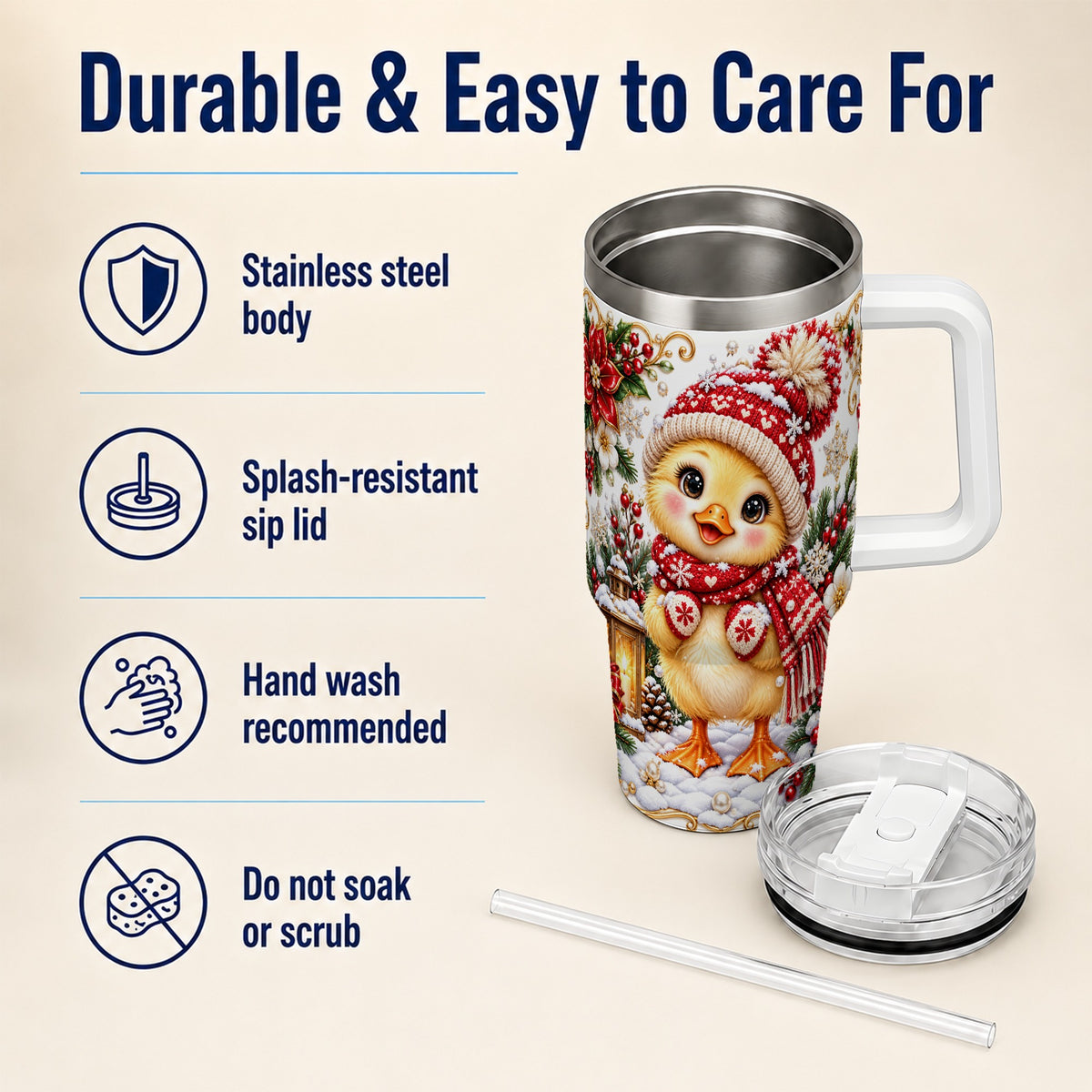 Baby Chick 40oz Tumbler with Handle, Christmas Farmhouse Drinkware