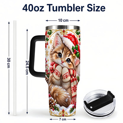 #pl[40oz|Black] Christmas Kitten 40oz Tumbler with Handle, Cute Winter Cat Drinkware