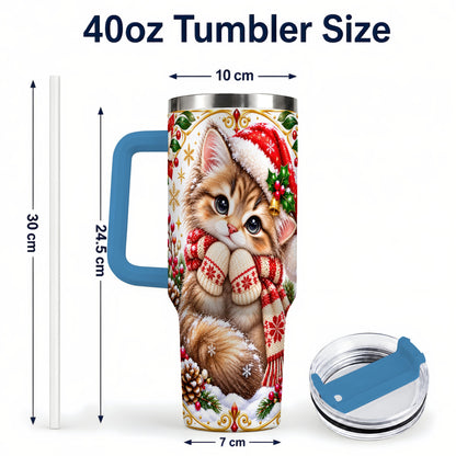 #pl[40oz|Blue] Christmas Kitten 40oz Tumbler with Handle, Cute Winter Cat Drinkware