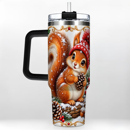 #pl[40oz|Black] Christmas Squirrel 40oz Tumbler with Handle, Winter Woodland Drinkware