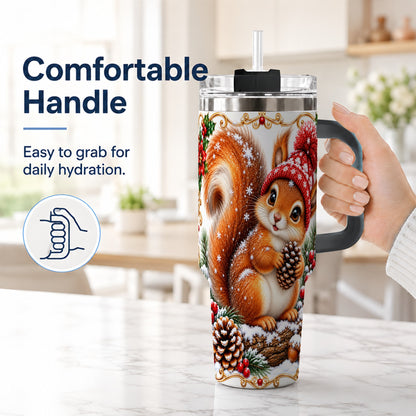 #pl[40oz|Black] Christmas Squirrel 40oz Tumbler with Handle, Winter Woodland Drinkware