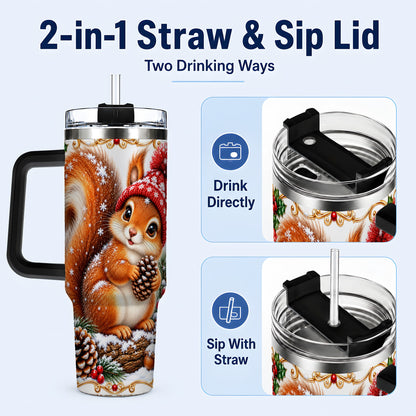 #pl[40oz|Black] Christmas Squirrel 40oz Tumbler with Handle, Winter Woodland Drinkware