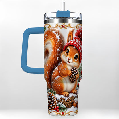 #pl[40oz|Blue] Christmas Squirrel 40oz Tumbler with Handle, Winter Woodland Drinkware