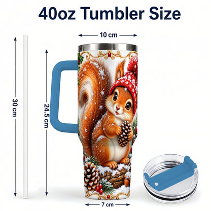 #pl[40oz|Blue] Christmas Squirrel 40oz Tumbler with Handle, Winter Woodland Drinkware