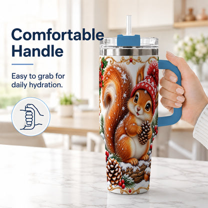 #pl[40oz|Blue] Christmas Squirrel 40oz Tumbler with Handle, Winter Woodland Drinkware