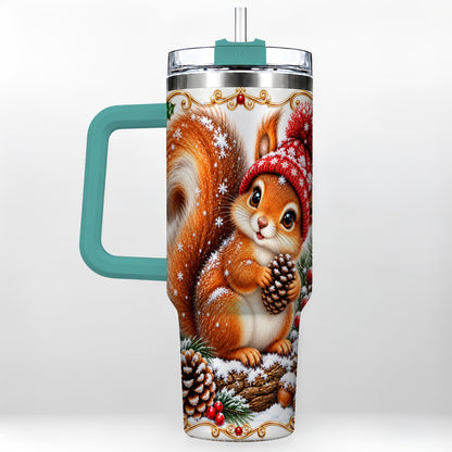 #pl[40oz|Green] Christmas Squirrel 40oz Tumbler with Handle, Winter Woodland Drinkware