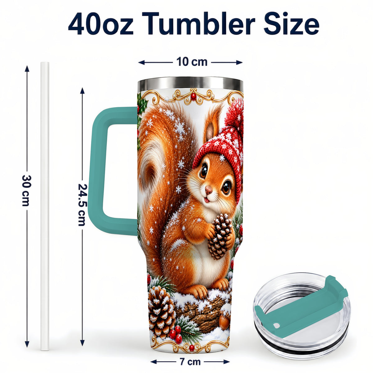 #pl[40oz|Green] Christmas Squirrel 40oz Tumbler with Handle, Winter Woodland Drinkware