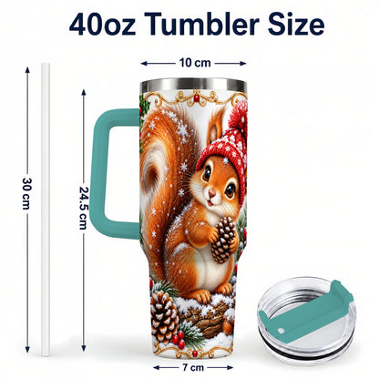 #pl[40oz|Green] Christmas Squirrel 40oz Tumbler with Handle, Winter Woodland Drinkware