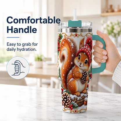 #pl[40oz|Green] Christmas Squirrel 40oz Tumbler with Handle, Winter Woodland Drinkware