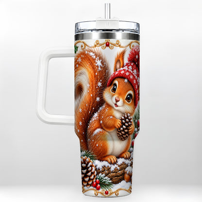 Christmas Squirrel 40oz Tumbler with Handle, Winter Woodland Drinkware