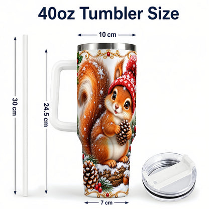 #pl[40oz|White] Christmas Squirrel 40oz Tumbler with Handle, Winter Woodland Drinkware