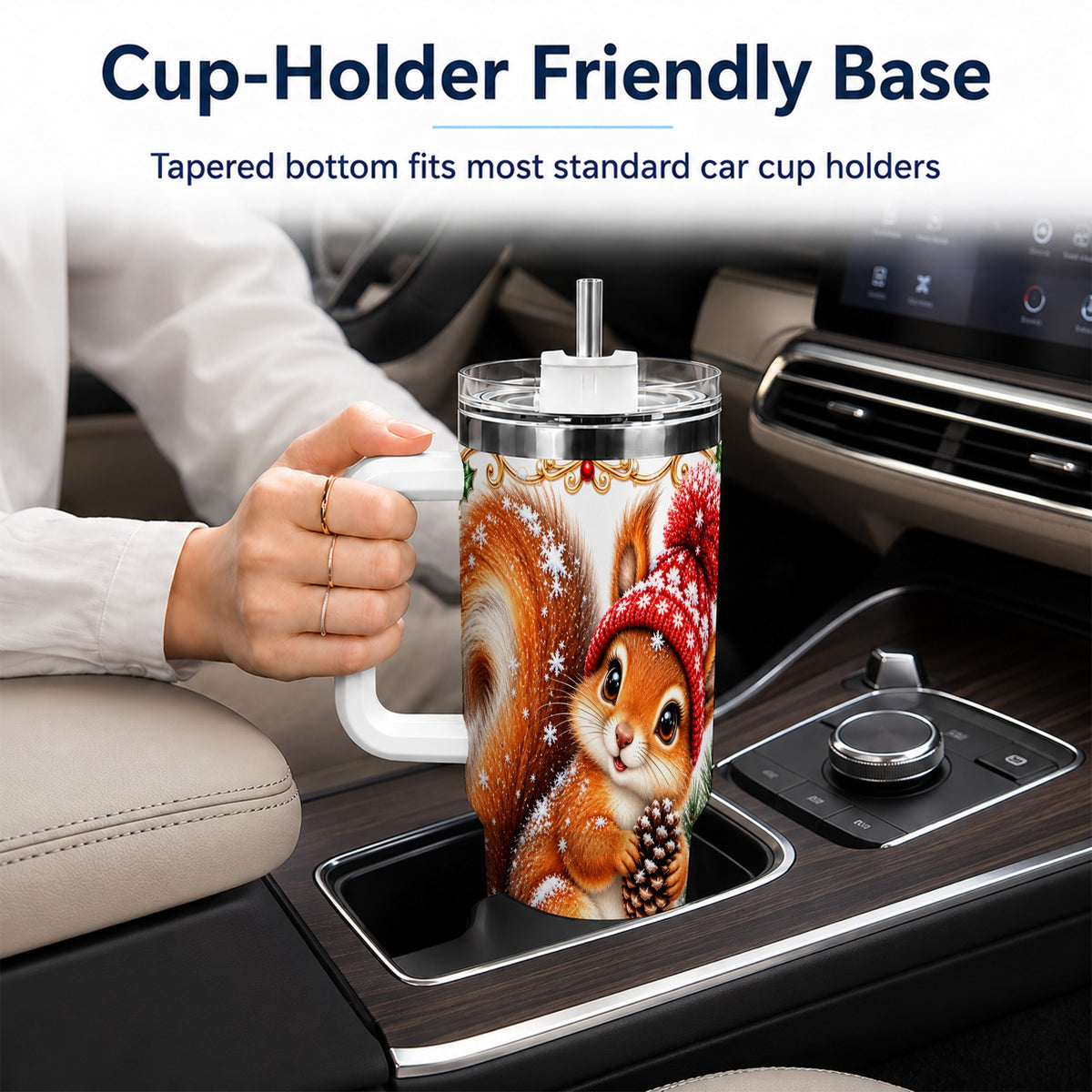 Christmas Squirrel 40oz Tumbler with Handle, Winter Woodland Drinkware
