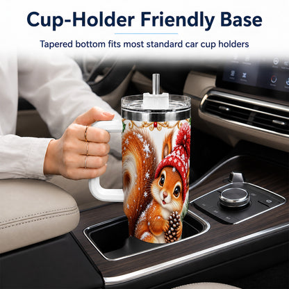 Christmas Squirrel 40oz Tumbler with Handle, Winter Woodland Drinkware
