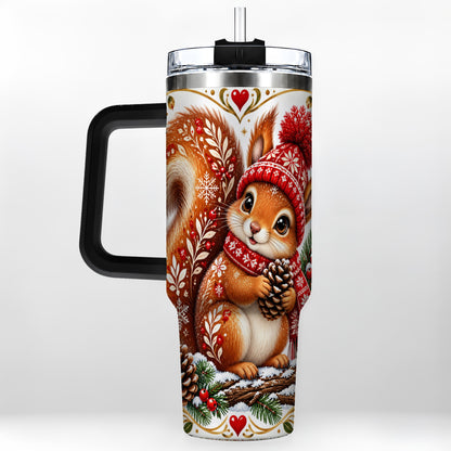 #pl[40oz|Black] Christmas Squirrel 40oz Tumbler with Handle, Winter Woodland Design