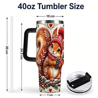 #pl[40oz|Black] Christmas Squirrel 40oz Tumbler with Handle, Winter Woodland Design