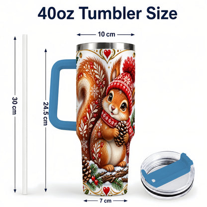 #pl[40oz|Blue] Christmas Squirrel 40oz Tumbler with Handle, Winter Woodland Design