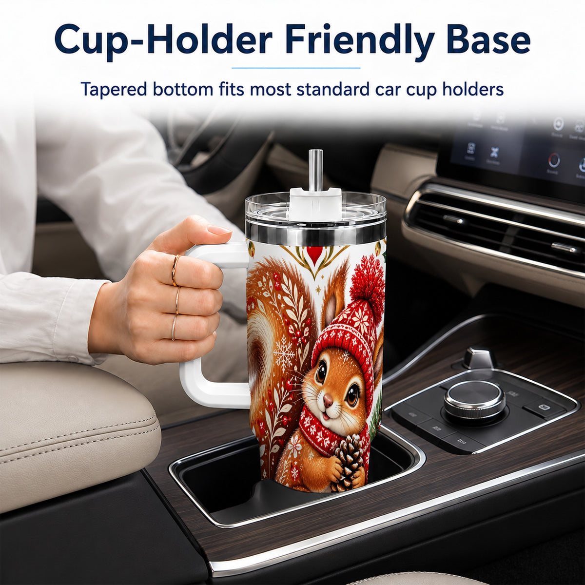 Christmas Squirrel 40oz Tumbler with Handle, Winter Woodland Design