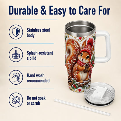 Christmas Squirrel 40oz Tumbler with Handle, Winter Woodland Design