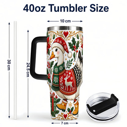 #pl[40oz|Black] Christmas Goose 40oz Tumbler with Handle, Festive Farm Animal Art