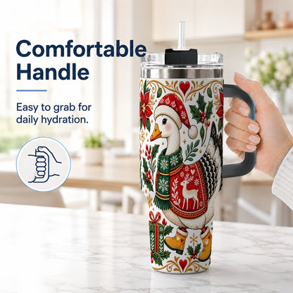 #pl[40oz|Black] Christmas Goose 40oz Tumbler with Handle, Festive Farm Animal Art