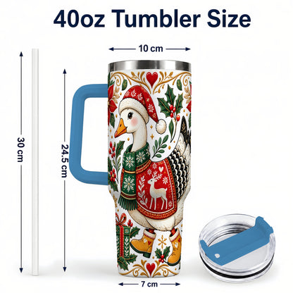 #pl[40oz|Blue] Christmas Goose 40oz Tumbler with Handle, Festive Farm Animal Art