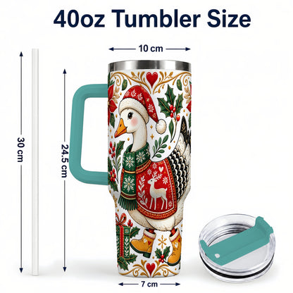 #pl[40oz|Green] Christmas Goose 40oz Tumbler with Handle, Festive Farm Animal Art