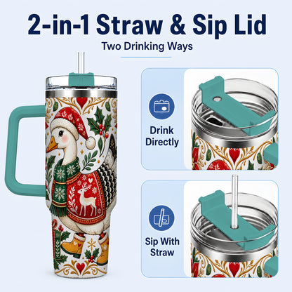 #pl[40oz|Green] Christmas Goose 40oz Tumbler with Handle, Festive Farm Animal Art