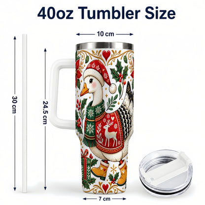 #pl[40oz|White] Christmas Goose 40oz Tumbler with Handle, Festive Farm Animal Art