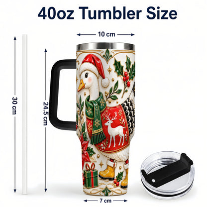 #pl[40oz|Black] Christmas Goose 40oz Tumbler with Handle, Porcelain Style Holiday Art