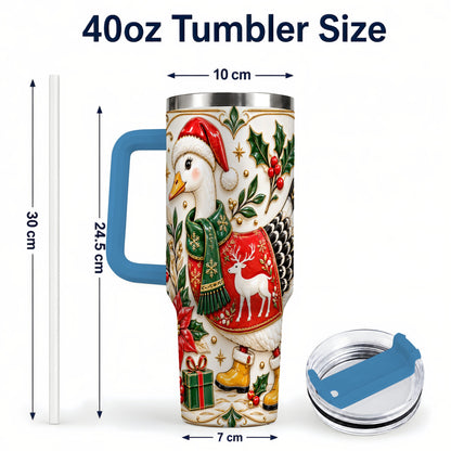 #pl[40oz|Blue] Christmas Goose 40oz Tumbler with Handle, Porcelain Style Holiday Art