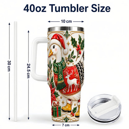 #pl[40oz|White] Christmas Goose 40oz Tumbler with Handle, Porcelain Style Holiday Art