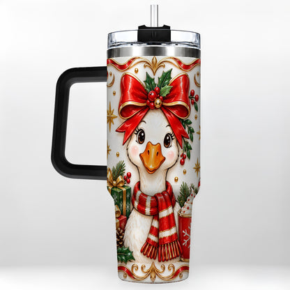 #pl[40oz|Black] Christmas Goose 40oz Tumbler with Handle, Cute Red Bow Holiday Art