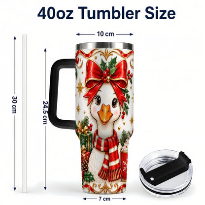 #pl[40oz|Black] Christmas Goose 40oz Tumbler with Handle, Cute Red Bow Holiday Art