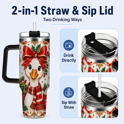 #pl[40oz|Black] Christmas Goose 40oz Tumbler with Handle, Cute Red Bow Holiday Art