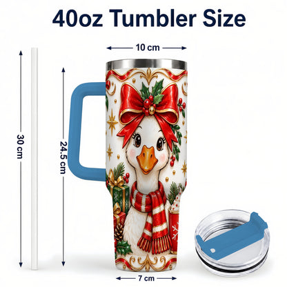 #pl[40oz|Blue] Christmas Goose 40oz Tumbler with Handle, Cute Red Bow Holiday Art