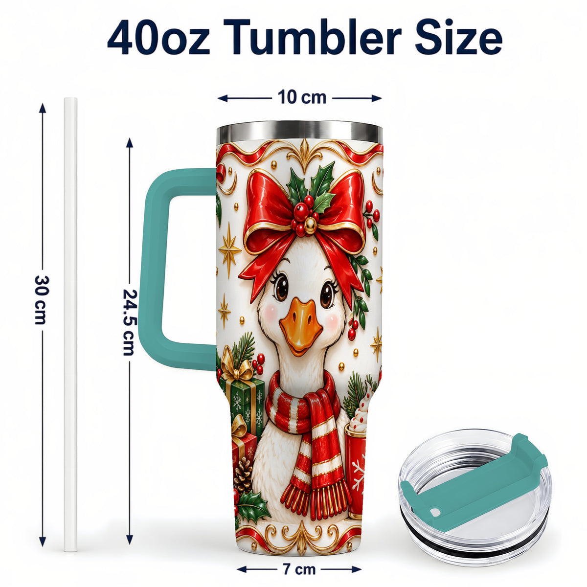 #pl[40oz|Green] Christmas Goose 40oz Tumbler with Handle, Cute Red Bow Holiday Art