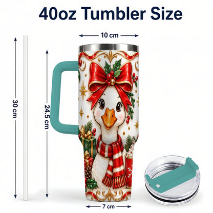 #pl[40oz|Green] Christmas Goose 40oz Tumbler with Handle, Cute Red Bow Holiday Art