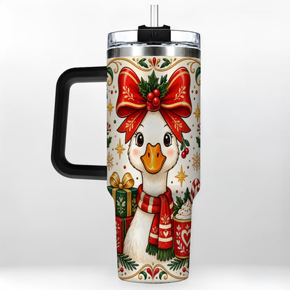 #pl[40oz|Black] Christmas Goose 40oz Tumbler with Handle, Folk Art Winter Design