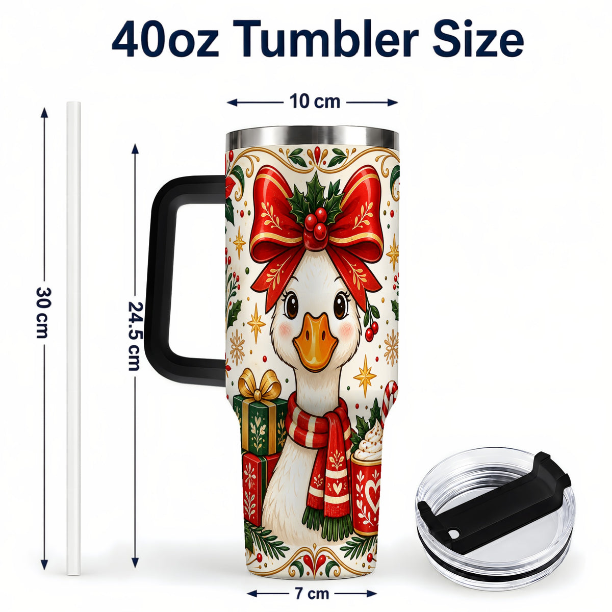 #pl[40oz|Black] Christmas Goose 40oz Tumbler with Handle, Folk Art Winter Design