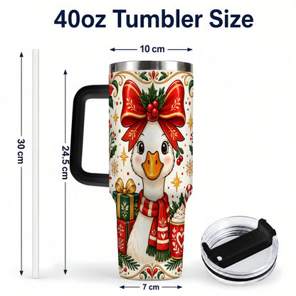 #pl[40oz|Black] Christmas Goose 40oz Tumbler with Handle, Folk Art Winter Design