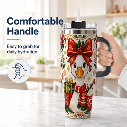 #pl[40oz|Black] Christmas Goose 40oz Tumbler with Handle, Folk Art Winter Design