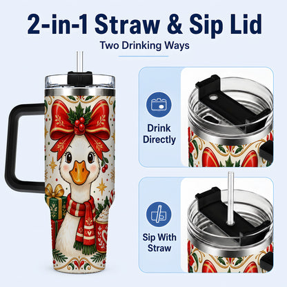 #pl[40oz|Black] Christmas Goose 40oz Tumbler with Handle, Folk Art Winter Design