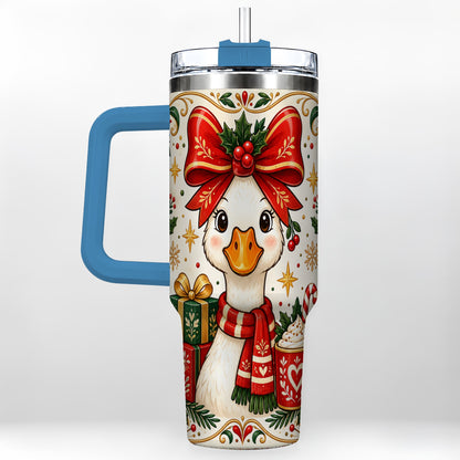 #pl[40oz|Blue] Christmas Goose 40oz Tumbler with Handle, Folk Art Winter Design
