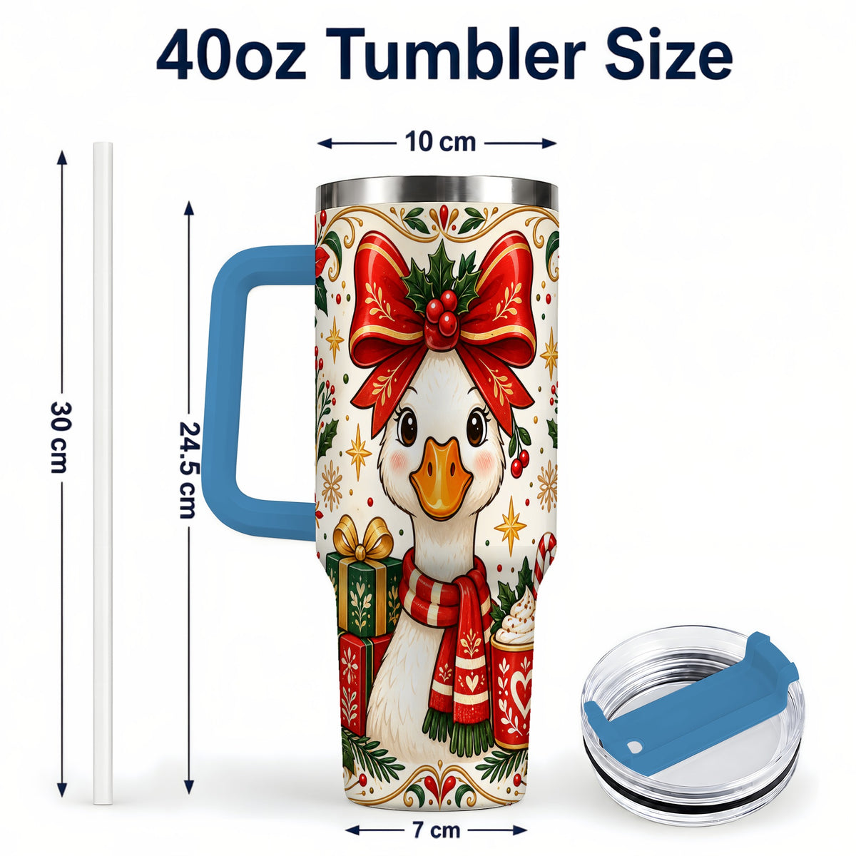 #pl[40oz|Blue] Christmas Goose 40oz Tumbler with Handle, Folk Art Winter Design