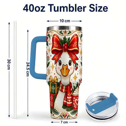 #pl[40oz|Blue] Christmas Goose 40oz Tumbler with Handle, Folk Art Winter Design