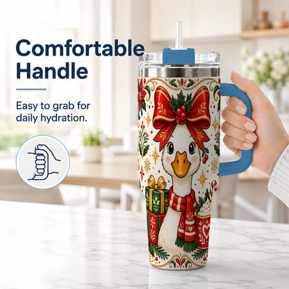 #pl[40oz|Blue] Christmas Goose 40oz Tumbler with Handle, Folk Art Winter Design